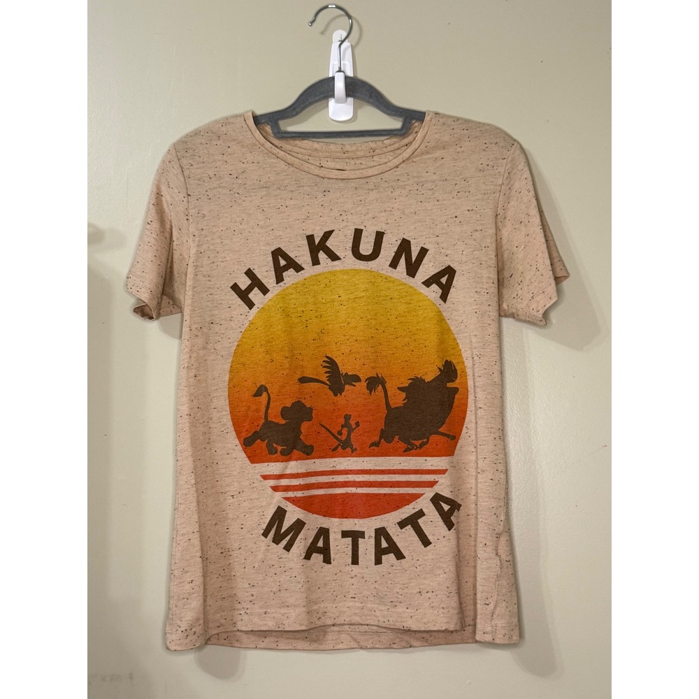 Disney Lion King Hakuna Matata Graphic T-Shirt Tan Speckled Sunset Size L